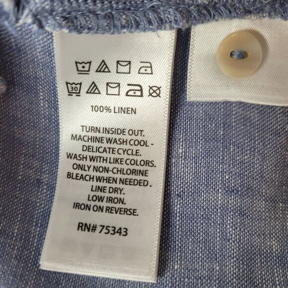 Sigrid Olsen 100% Linen Blue Long Sleeve Button-Up Shirt w/Button freature - Picture 11 of 12